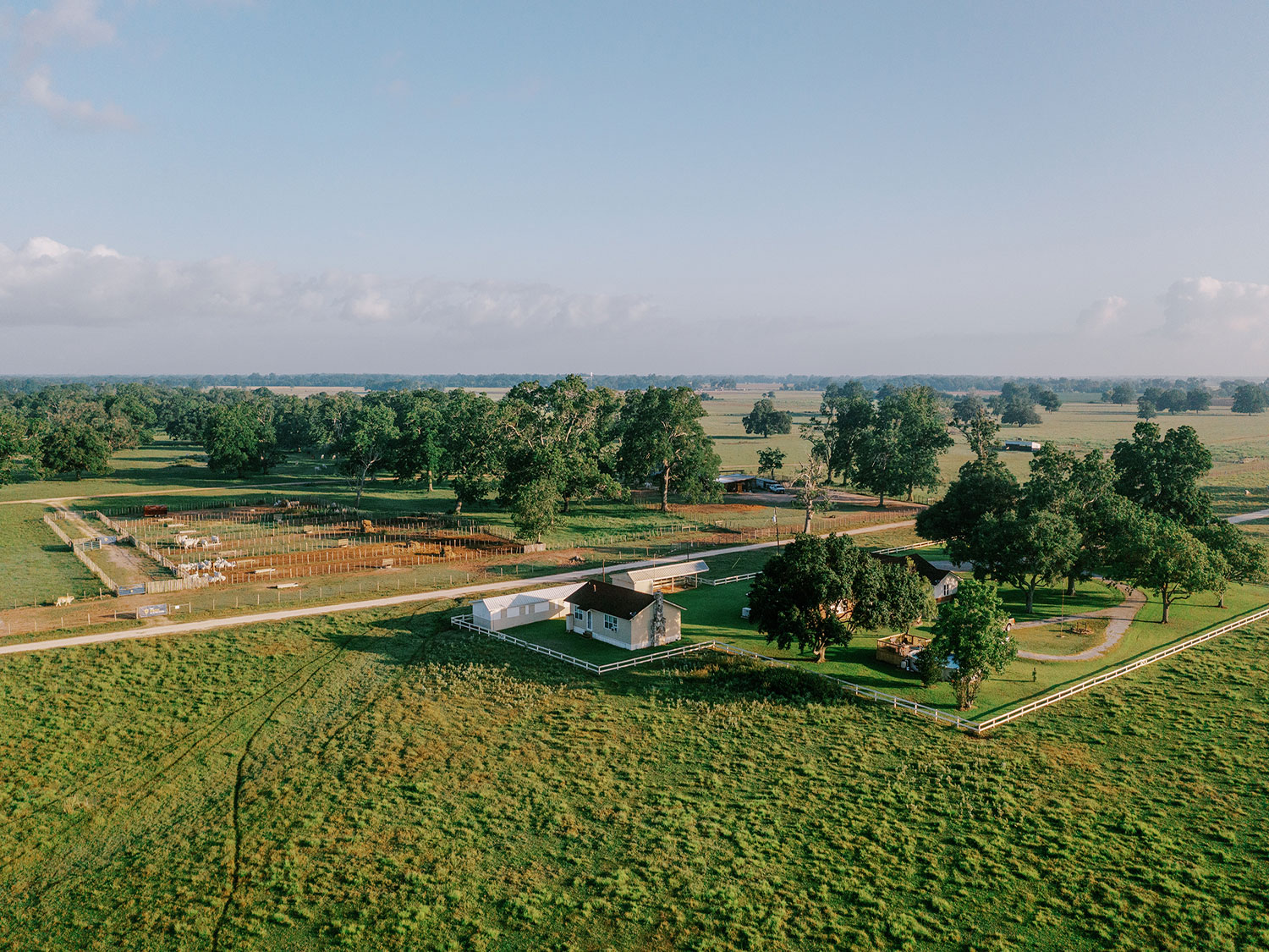 Ariel view of second largest brahman cattle ranch in Texas.